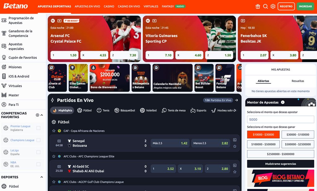 Sitio web oficial de Betano Chile
