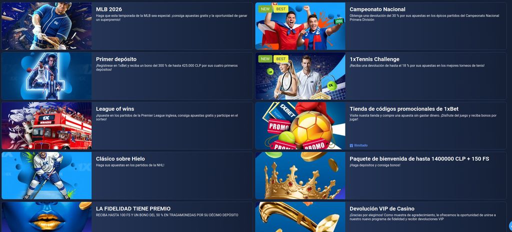 Ofertas de bienvenida de 1xBet Chile: el bono por primer depósito y el paquete de casino con giros gratis
