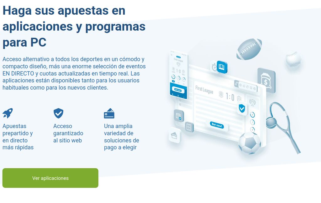 Aplicación de 1xBet para PC con acceso a deportes y eventos en directo