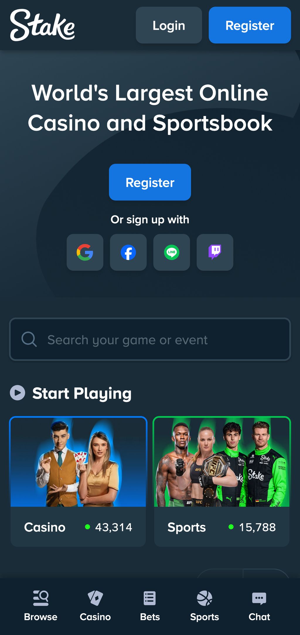 Sitio web oficial de Stake
