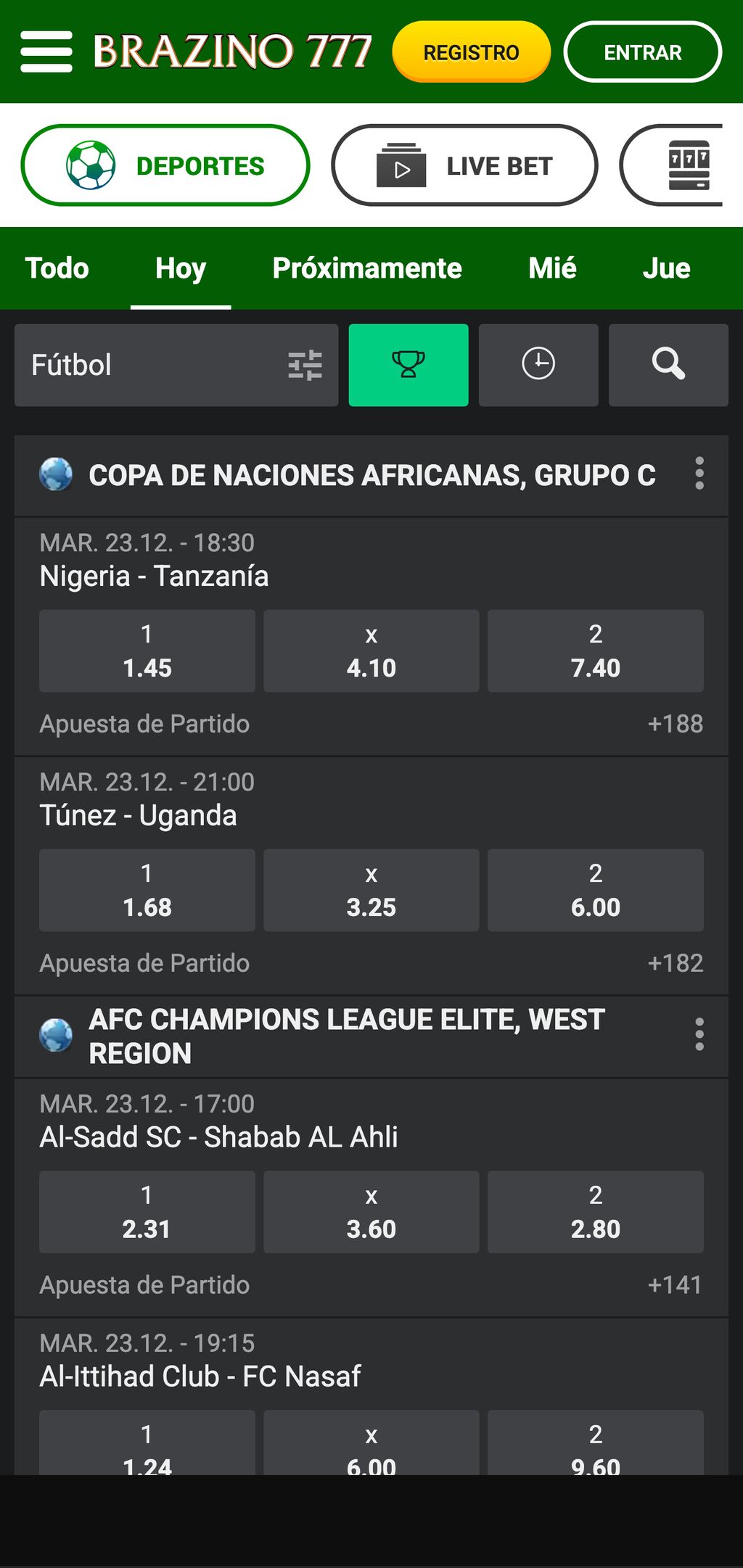 Apuestas deportivas en Brazino777